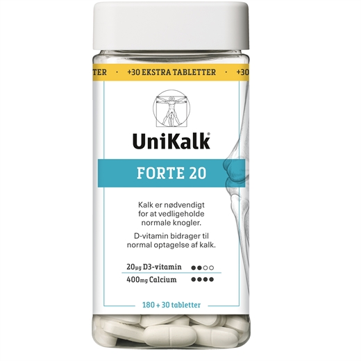 Unikalk Forte 20 180+30 stk Ugleapo Unikalk Forte 20 180+30 stk