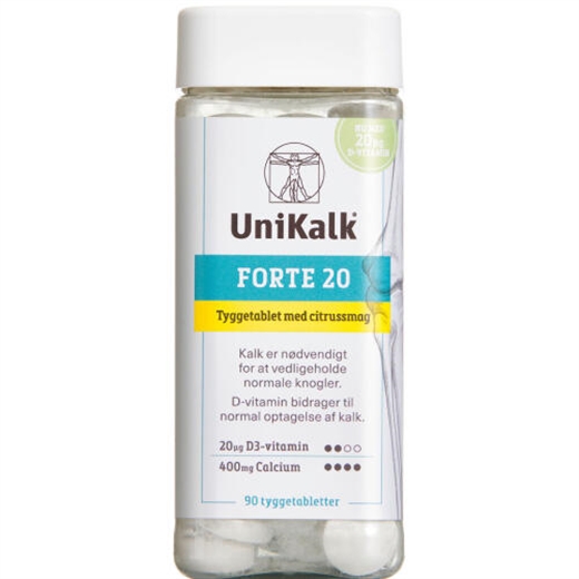 Unikalk Forte 20 tygge 90 stk Ugleapo Unikalk Forte 20 tygge 90 stk