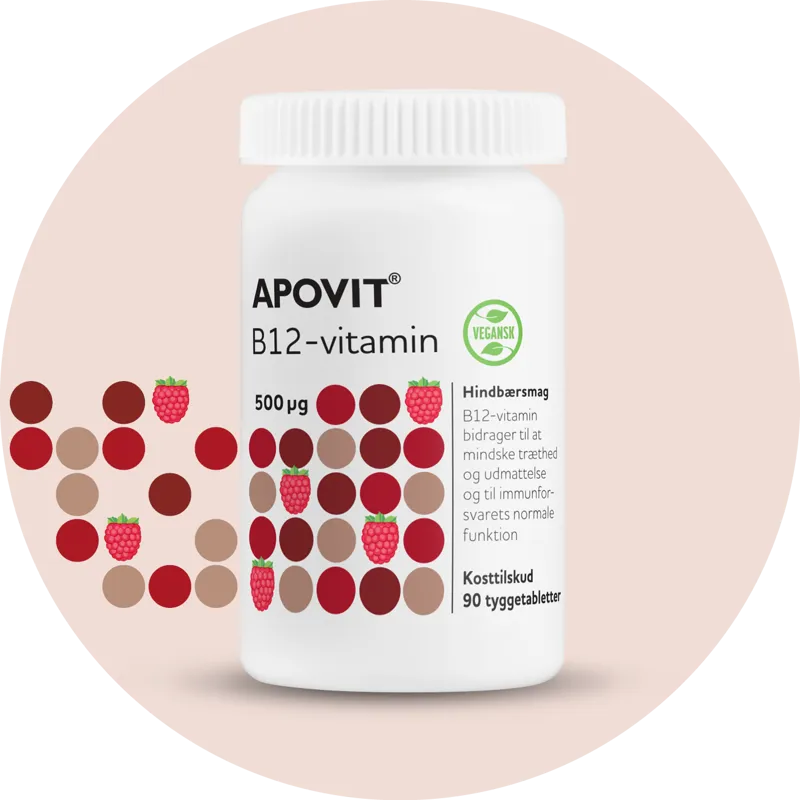 APOVIT B12 500 µg, hind­bær­s­mag 90 tyg­ge­tab­let­ter