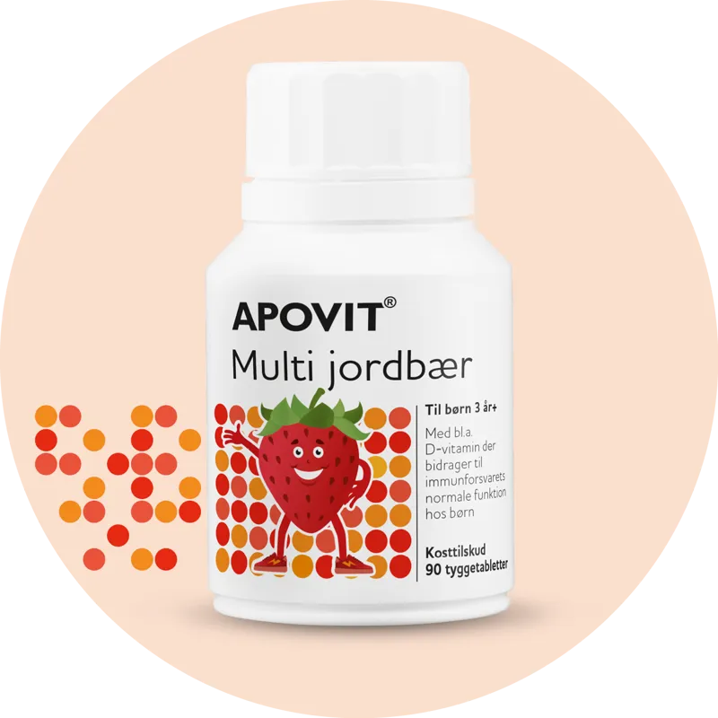 Apovit Multi jord­bær 90 tyg­ge­tab­let­ter