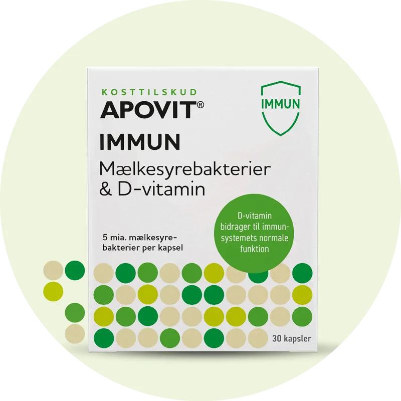 Apovit Immun Mæl­ke­sy­re­bak­te­rier & D-vita­min 30 kaps­ler